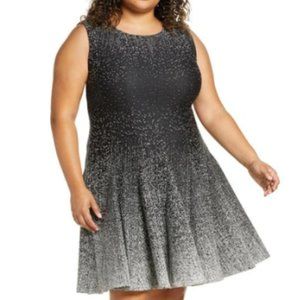 ELIZA J  Ombre Dot Fit & Flare Sweater Dress In Black